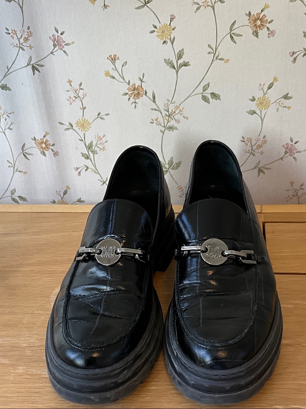 MaxMara Black Leather Loafers with Silver-Tone Bit